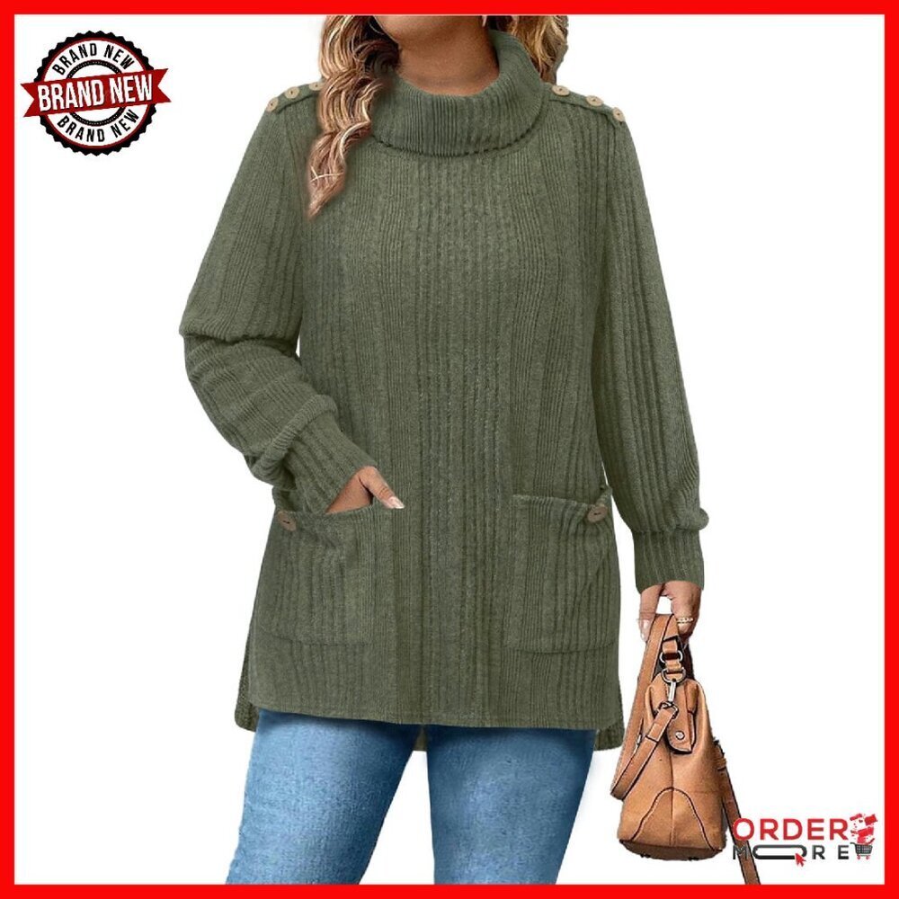 Plus Size Turtleneck Sweater Tunic with Pockets Long Sleeve XL-5XL